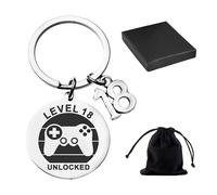 MEMOFYND 1 18th Birthday Keychain with 1 Storage Bag and 1 Storage Box, Stainless Steel Keychain, Game Console Handle Pendant, Interesting Birthday Gift