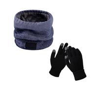 MEMOFYND 1 Piece Of Knitted Scarf, A Pair Of Gloves, Warm Velvet Scarf, Neck Gaiter, Hood, Touch Screen Gloves For Winter, Non-slip Cycling Gloves (denim Blue)