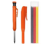 MEMOFYND 1 piece woodworking pencil with 1 piece cap and 6 refills, deep hole marker, construction site pencil, deep hole marker, solid woodworking mechanical pencil set (orange)