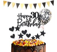MEMOFYND 1 Set Of Birthday Cake Inserts And 1 Piece Of Birthday Banner, Cake Decorations, 30Th Birthday Party Decorations, Birthday Party Supplies
