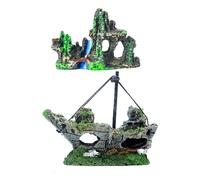 MEMOFYND 1 Shipwreck Ornament And 1 Rockery, Fish Tank Decorations, Fish Tank Landscaping Accessories, Fish Tank Creative Ornaments