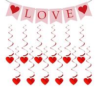 MEMOFYND 12 Pieces Of Love Spiral Ornaments And 1 Piece Of Banner, Romantic Ornaments, Party Scene Arrangement, Party Decoration