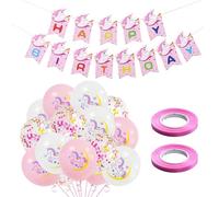 MEMOFYND 15 Pieces Of Rainbow Horse Balloons, 2 Rolls Of Ribbons, 1 Piece Of Happy Birthday Flag, Latex Balloons, Girls Background Shooting Props, Children'S Birthday Party Decoration