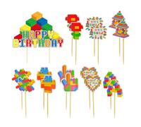 MEMOFYND 17 Pieces Of Building Block Inserts, Creative Cake Toppers, Children'S Cake Inserts, Interesting Dessert Inserts, Birthday Party Cake Decorations