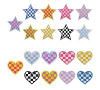 MEMOFYND 18 Pieces Of Plaid Ironing Patch, Love Star Patch, Diy Clothing Packaging Decoration Patch, Simple Embroidery Patch, Clothing Hole Patch.