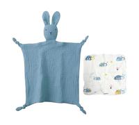 MEMOFYND 1PCS Blue Children Comforters Rabbit Blanket with 1PCS Children's Saliva Towel Square Towel ，Boy Girl Newborn comforter ，sleeping Snuggle Toy Gift，personalised Bedding