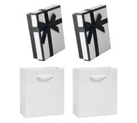 MEMOFYND 2 Black-Edged Bow Gift Boxes, 2 Gift Bags, Jewelry Gift Boxes With Lids, Classic Paper Small Gift Boxes, Jewelry Boxes