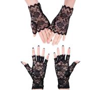 MEMOFYND 2 Pairs of Black Lace Gloves, Half Finger Lace Gloves, Halloween Gloves, Sexy Breathable Sun Protection Gloves, Suitable for Wedding Outdoor Parties
