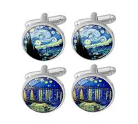 MEMOFYND 2 Pairs of Van Gogh Oil Painting Cufflinks, Men's Cufflinks, Creative Fashion Cufflinks, Dress Shirt Sleeve Nails, Common Men and Women, Clothing Decoration Buckle
