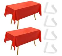 MEMOFYND 2 Pcs Red Tablecloths And 4 Pcs Tablecloth Clips, Rectangular Tablecloths, Banquet Tablecloths, Waterproof Tablecloths, Plastic Tablecloths