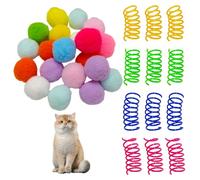 MEMOFYND 20 Small Fur Balls, 12 Colorful Springs, Cute Cat Plush Balls, Indoor Interactive Cat Toys, Training Felt Balls, Pet Toys