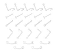 MEMOFYND 20pcs Transparent Nose Studs, 5pcs Eyebrow Studs, Invisible Nose Studs, Pierced Nose Rings, L-Shaped Acrylic Rings, Clear Nose Hoops, Piercing Jewelry