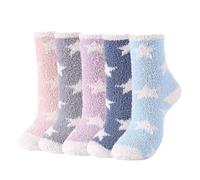 MEMOFYND 5 Pairs of Five-Pointed Star Plush Socks, Fluffy Slipper Socks, Winter Plush Socks, Women's Thick Socks, Women's Fluffy Socks, Christmas Gifts for Women