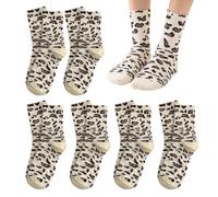 MEMOFYND 6 Pairs Of Leopard Print Socks, Mid-Calf Socks For Women, Retro Socks, Soft Breathable Socks, Elastic Socks