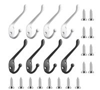 MEMOFYND 8 Hooks with 16 Screws, Household Hooks, Wall-Mounted Hooks, Hanger Hooks, Towel Hooks, Hanging Clothes and Bags, Hooks Behind The Door, Suitable for Bedrooms and Offices (White, Black)