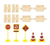 MEMOFYND 8-Piece Wooden Train Track And 5-Piece Barricade Model, Children'S Toys, Track Assembly Toys, Dollhouse Accessories
