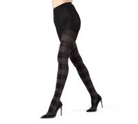 MeMoi Glasgow Plaid Cotton Tights for Women, Cozy, Warm and Fashionable Patterned Sweater Tights - Sizes Small to 6X, Black, L-XL