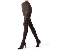 MeMoi Glasgow Plaid Cotton Tights for Women, Cozy, Warm and Fashionable Patterned Sweater Tights - Sizes Small to 6X, Brown Heather, 1X-2X