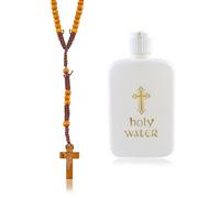 Memoir Combo of English Teak Wood Rosary Beads and Holy Water Bottle Set, Catholic Prayer bead Mala with Cross with PET bottle, Religious Gift (CMKL7833), M, Wood, No Gemstone
