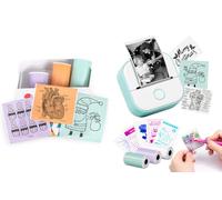 Memoking Print Pods Mini Printer - Sticker Printer for Kids, T02 Portable Thermal Inkless Sticker Maker Machine with 6 Rolls Paper, Bluetooth Pocket Label Maker for Study Graphics, Anatomical Diagrams