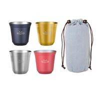 MEMOO YILAN Double Wall Insulated Stainless Steel Espresso Cups & Shot Glasses 80ml 4pcs/Set with Pouch Unbreakable, Heat-Resistant, Perfect for Camping, Travel & Coffee Shops