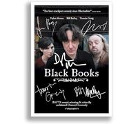 Memorabilia Black Books Cast Signed Autograph A4 Poster Photo Print Photograph Picture TV Show Series Season Framed DVD Boxset Gift Bill Bailey (BLACK FRAMED & MOUNTED)