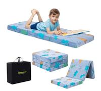 MeMoreCool Foldable Floor Mattress for Kids, Glow Dinosaur Toddlers Trifold Nap Mat, Kids Folding Mattress Portable Sleeping Futon for Daycare or Floor Bed, 57x22 Inch Blue