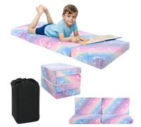 MeMoreCool Foldable Floor Mattress for Kids, Glow Toddler Nap Mat for Sleeping and Daycare, Portable Trifold Futon Mattress Floor Bed, Rainbow Unicorn
