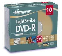 Memorex 854171-10c Dvd-r 16x L/scribe 10pk Slim Jc