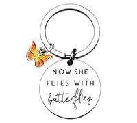 Memorial Butterfly Keychain Gifts Sympathy Bereavement Gift for Loss of Loved One Now She Flies with Butterflies for Loss of Mother Dad Grandma Sister Daughter Friend Thoughtful Presents, Silver, S