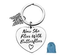 Memorial Butterfly Keyring, Memorial Gifts Sympathy Keyring | Now She Flies with Butterflies Remembrance Keyring In Memory of Loved Gifts for Loss of Mum Wife Grandma Daughter Friend