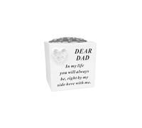 Memorial Cemetery Angel Wings Rose Bowl with Silver Lid White Vase Garden Decoration Ornament Graveside (Dad)