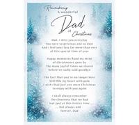 Memorial Christmas Card for Dad, Blue Winter Scene Design, Plastic, 16 x 12 cm, Graveside Remembrance Message with Writable Back