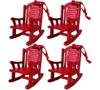 Memorial Christmas Ornament, 4Pcs Christmas in Heaven Chair with Tag Sign Wooden Mini Red Ornaments Hanging Empty Chair Ornament for Loss Loved One Remembrance and Sympathy