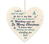 Memorial Christmas Ornaments Decorations Xmas Tree Baubles- Wooden Hanging Love Heart Plaque Christmas Remembrance Mum Dad Nan Friend Gifts -Merry Christmas in Heaven Memory to Remember Loved Ones