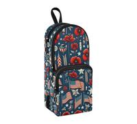 Memorial Day American Flags Pencil Case, Big Capacity Pen Bag with Compartment Students Schoolbag Shape Stationery Organizer Pencil Pouch Marker Case for School Office Work