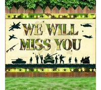 Memorial Day Banner Army Patriotic Soldier We Will Miss You Backdrop Camo Banner American Flag Military Retirement Army Going Away Party Decoration Welcome Home Sign for Veterans Independence Day