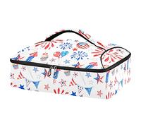 Memorial Day July 4th Red, White, Blue Fireworks, Stars, Balloons Reusable Insulated Pizza Bag, Waterproof Food Delivery Bag, with Handle Lid Leakproof Pizza Holder Tote for Hot or Cold Food