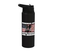 Memorial Day Never Forget Our Heroes USA Flag Soldiers Boots Stainless Steel Insulated Water Bottle