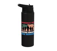 Memorial Day Never Forget Our Heroes USA Flag Soldiers Stainless Steel Insulated Water Bottle