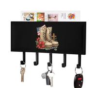 Memorial Day R.E.D United States Flag Key Holder for Wall with 5 Hooks Letter Coat Rack 4.3×7.1×1 Inches