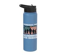 Memorial Day Remember Our Heroes USA Flag Soldiers Stainless Steel Insulated Water Bottle