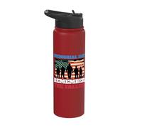 Memorial Day Remember The Fallen USA Flag Soldiers Patriotic Stainless Steel Insulated Water Bottle