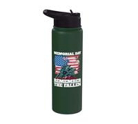 Memorial Day Remember the Fallen USA Flag Stainless Steel Insulated Water Bottle
