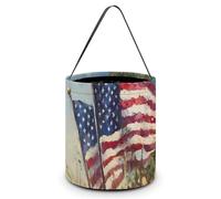 Memorial Day U.S.A. Flag Flowers Halloween Tricking Or Treating Bucket Bags Reusable Candy Basket Tote Pumpkin Party Favor Bag