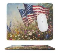 Memorial Day U.S.A. Flag Flowers Mouse Pad Waterproof Ultra-Thin Non-Slip Rubber Base Square Mouse Mat Gaming Mousepad 9.8"x11.8"