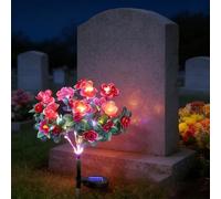Memorial Garden Bloom Lights - Featuring Ultra-Realistic Artificial Petals, Solar-Powered & Weatherproof, Solar Azalea Flower Decor Stake Lights Outdoor for Cemetery Gravesite Yard Patio (Red)