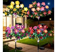 Memorial Garden Bloom Lights - Featuring Ultra-Realistic Artificial Petals, Solar-Powered & Weatherproof, Solar LED Azalea Flowers Stake Light for Yard Patio Pathway Lawn Fence Cemetery (4Pcs)