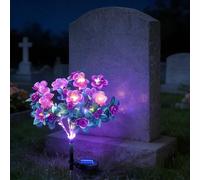 Memorial Garden Bloom Lights - Featuring Ultra-Realistic Artificial Petals, Solar-Powered & Weatherproof, Solar Azalea Flower Decor Stake Lights Outdoor for Cemetery Gravesite Yard Patio (Purple)
