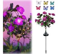 Memorial Garden Bloom Lights- Featuring Ultra-Realistic Artificial Petals, Solar-Powered & Weatherproof, 7 Heads IP65 LED Azalea Flower Stakes for Cemetery, Yard and Lawn (Colored Light,Purple)